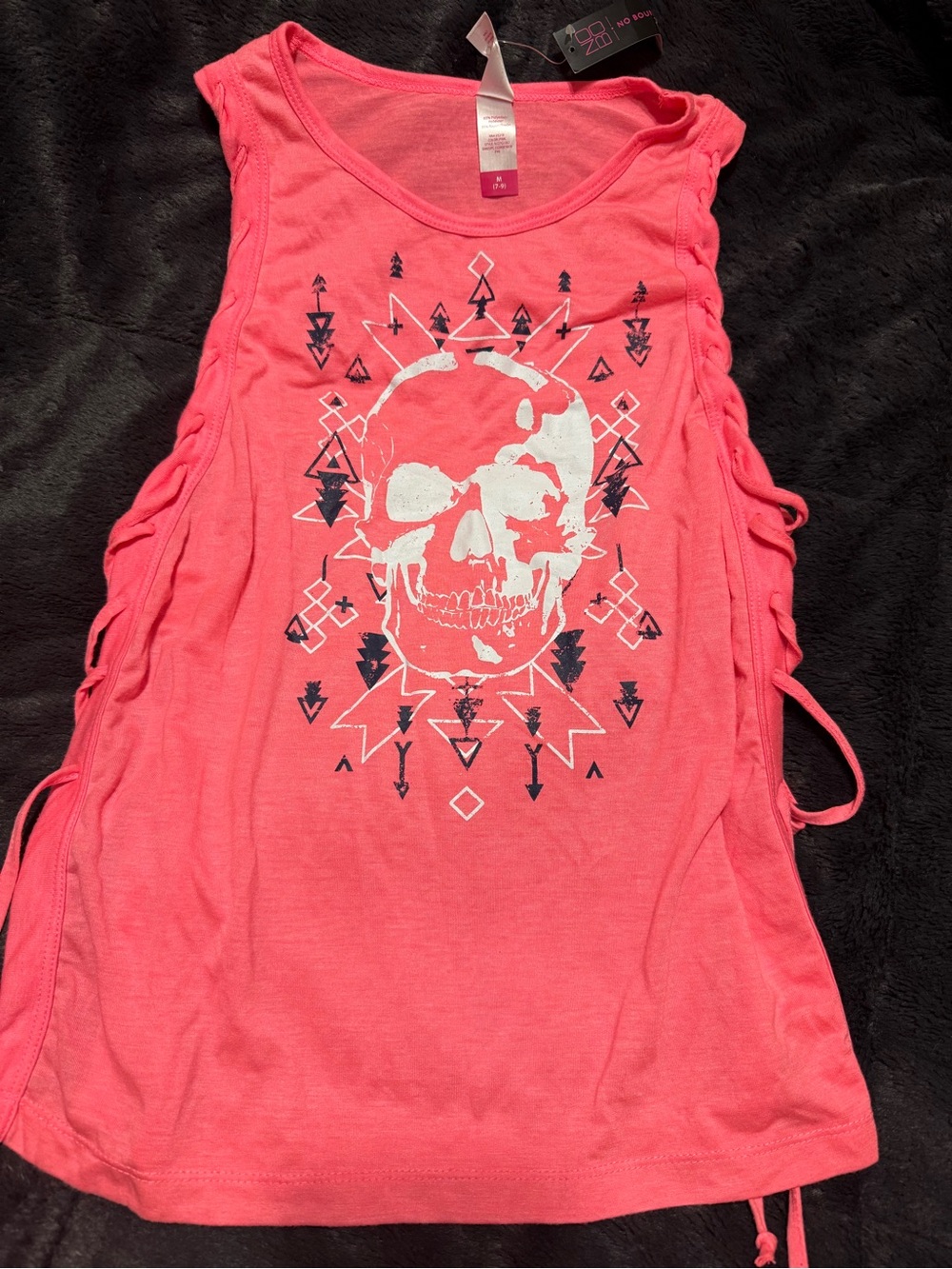Pink Sleeveless Skull Graphic Tie-Side Tank Top